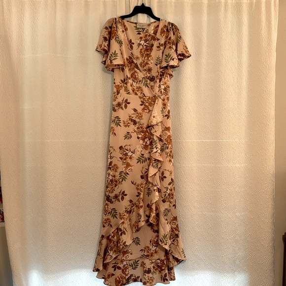 Satin Pink Floral Dress High Low - Picture 4 of 6